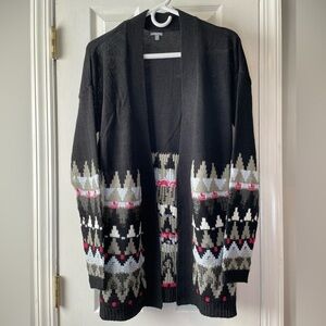 New Charlotte‎ Russe M Black Open Cardigan Geometric Midi Sweater Librariancore